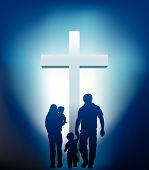 stock photo of family  - illustration of christian family and bible and cross - JPG 