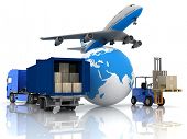 picture of globe  - airliner with a globe and autoloader with boxes - JPG 