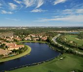 stock photo of golf  - Aerial photograph of a private golf course in Florida - JPG 