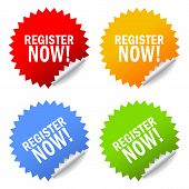foto of today  - Register now stickers vector illustration isolated on white - JPG 