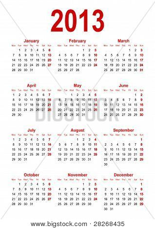 Calendar 2013 Stock Vector & Stock Photos | Bigstock