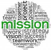 stock photo of business concept  - Mission and business concept in word tag cloud isolated on white background - JPG 