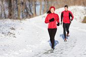 stock photo of fitness  - Winter running exercise couple - JPG 