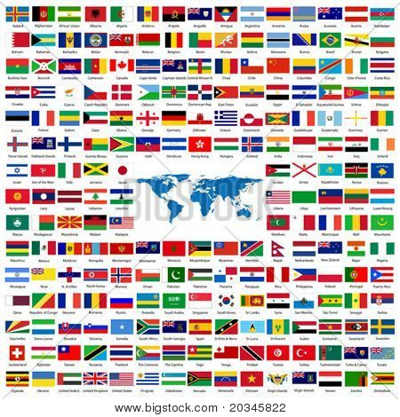 Picture or Photo of Complete set of Flags of the world sorted alphabetically with official colors and details