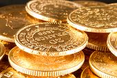 stock photo of france  - Twenty French Francs gold coins - JPG 