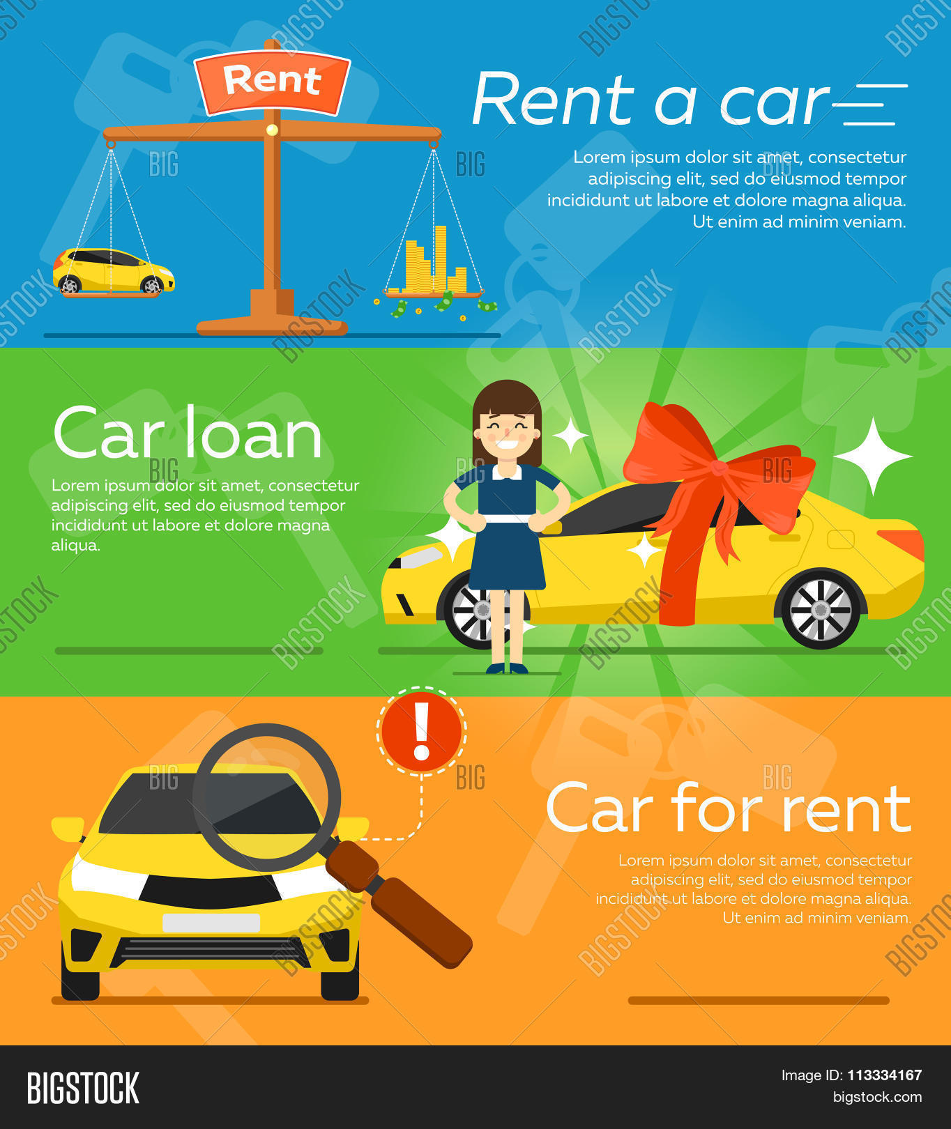 Rent a car banner. Car for rent banner. Business growth. Car loan