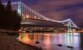 pic of reflection  - Vancouvers Lions Gate Bridge At Night with beautiful reflection - JPG 