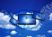 picture of computer  - the new solution is cloud computing so some device in a blue sky with clouds is the right metaphore - JPG 