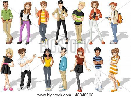 Vectores y fotos en stock de Grupo de jóvenes felices de dibujos