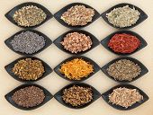 pic of select  - Medicinal herb selection also used in magical potions over cream textured background - JPG 
