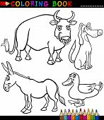 pic of animals  - Black and White Coloring Book or Page Cartoon Illustration Set of Funny Farm and Livestock Animals for Children - JPG 