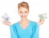foto of money  - picture of lovely woman with euro cash money - JPG 
