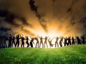 picture of community  - many happy people are dancing on the grass - JPG 