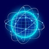 picture of longitude  - Blue globe with orbits - JPG 