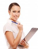 image of laughter  - Young business woman with folder - JPG 