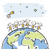 foto of globe  - little people together on top of the globe vector illustration - JPG 