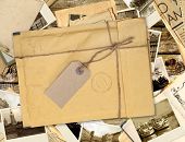 foto of  photo  - Old envelope with label and retro photos - JPG 