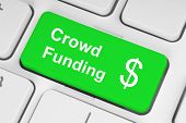 stock photo of funds  - A green crowd funding button on keyboard background - JPG 