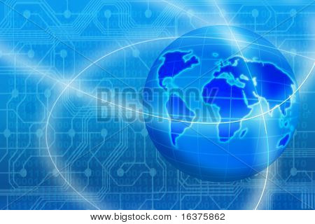 Picture or Photo of Earth map with tech and electronic background - concept for internet and technology