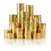 stock photo of gold  - gold coin stack isolated on white - JPG 