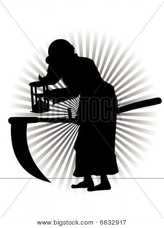 Stock vector : Old Father Time Silhouette Vector Cartoon