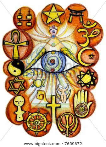 Picture or Photo of Interfaith conceptual painting representing unity of all religions