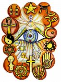 stock photo of religion  - Interfaith conceptual painting representing unity of all religions - JPG 