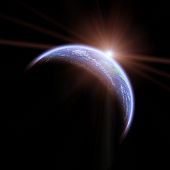 stock photo of earth  - Earth as seen from space with sunrise - JPG 