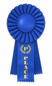 stock photo of blue  - Blue Ribbon Award with First Place printed in gold - JPG 