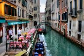 foto of restaurant  - Small restaurant on venetian canal among old houses in Venice - JPG 