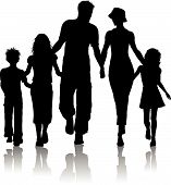 foto of silhouette  - Silhouette of a family of five out walking - JPG 