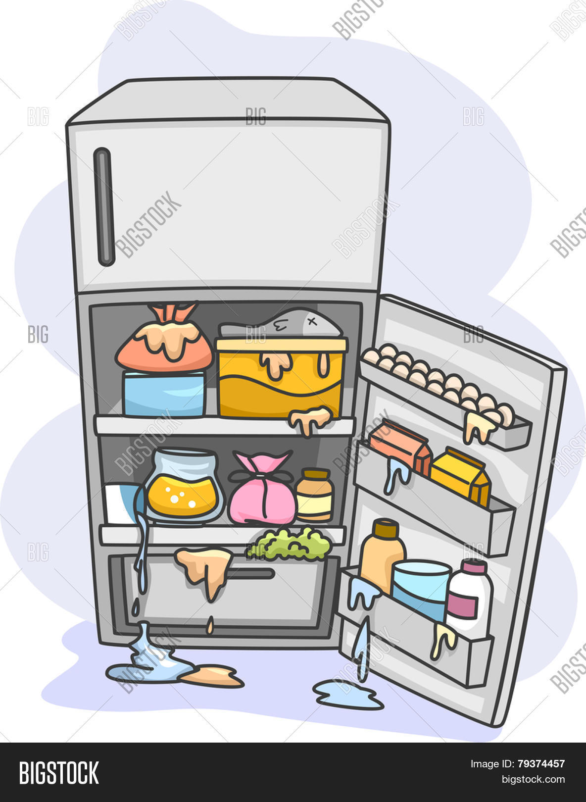 Illustration of a Messy Refrigerator Dripping With All Sorts of Fluids