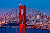 stock photo of bridge  - Golden Gate Bridge and downtown San Francisco - JPG 