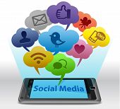 stock photo of internet  - Social media concept with speech bubbles on smartphone - JPG 