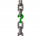 stock photo of linked  - A metal chain with a green question mark as one of its links - JPG 