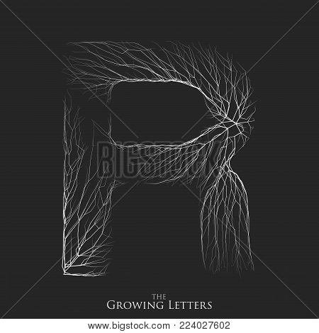 vector letter r of branch or cracked alphabet r symbol consisting abstract font