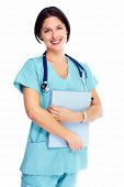 stock photo of medical doctors  - Smiling medical doctor woman with stethoscope - JPG 