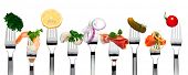 foto of food  - Variety of food on forks isolated - JPG 
