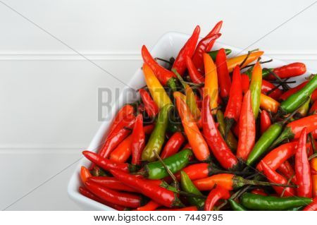 Stock photo : Thai red and green chilis