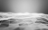 Abstract Polygonal Space Black and White Background with Low Poly Connecting Dots and Lines - Connec