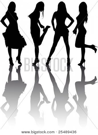 Siluetas de cuatro hermosas chicas. Ilustración de Vector. Siluetas de cuatro hermosas chicas. Ilustración de Vector.