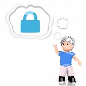 stock photo of security  - Medium Persian blue  smart security 3d graphic with isolated secure sign  thought by a 3d character - JPG 