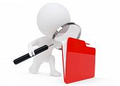 stock photo of humanoid  - 3d humanoid character looking with a magnifying glass a file folder - JPG 