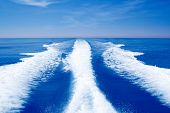 pic of wake  - Boat wake prop wash on blue ocean sea in sunny day - JPG 