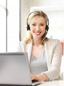 stock photo of helpline  - picture of helpline operator with laptop computer - JPG 