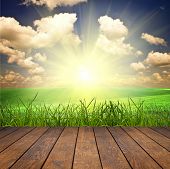 stock photo of interior  - wood textured backgrounds in a room interior on the sky field backgrounds - JPG 