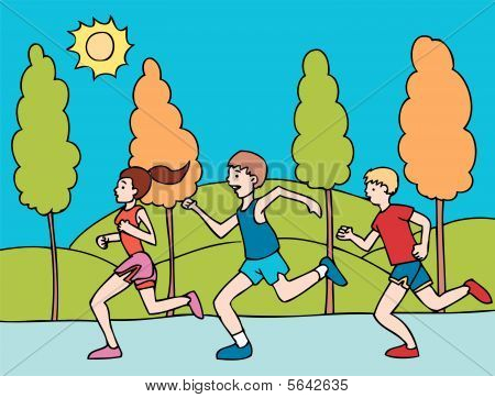 marathon running. people running in a race cartoon style. download preview