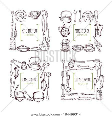 Restaurant Kitchenware kitchen elements frames and place for your text. food vector Restaurant Kitchenware kitchen elements frames and place for your text. food vector