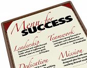 picture of leadership  - A Menu for Success shows what is offered to you in achieving your goals  - JPG 