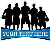 stock photo of team  - Vector illustration of a basketball team silhouette with copy space for text below - JPG 